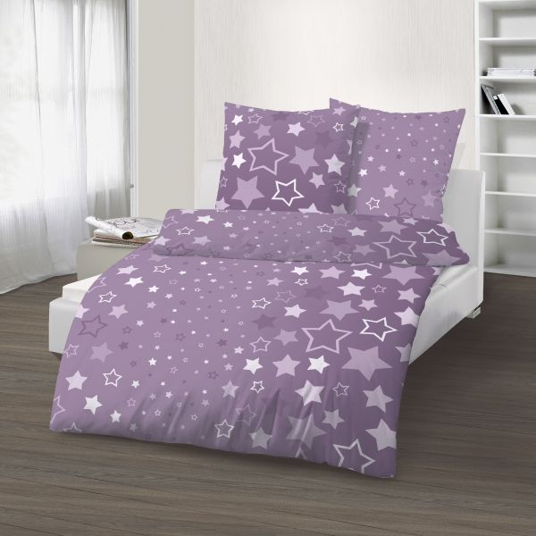 Biber Bettwäsche 2tlg. 135/200 cm 17715-446 Sterne grape