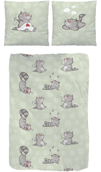 Biber Bettwäsche 2tlg. 135/200 cm 48040-407 Katze lind