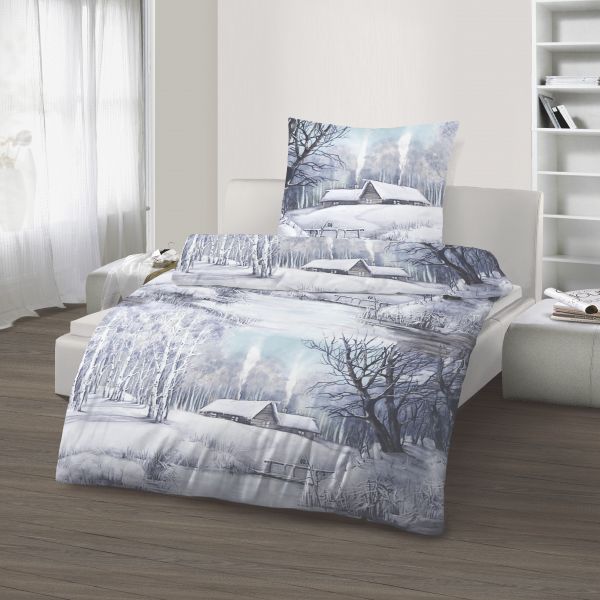 Biber Bettwäsche 2tlg. 155/220 cm 47968-900 Winterlandschaft hellblau