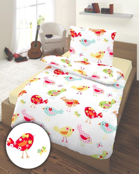 Biber Bettwäsche 2tlg. 135/200 cm 17737-1 apron birds bunt