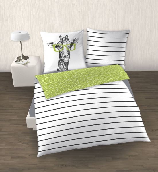 Renforce Bettwäsche 2tlg. 155/220 cm 47907-502_503 Giraffe weiß grün