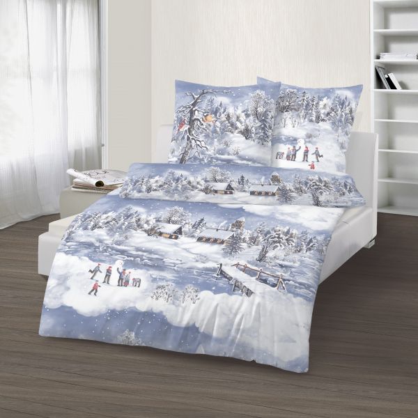 Biber Bettwäsche 2tlg. 155/220 cm 47812-408 Winterlandschaft blau